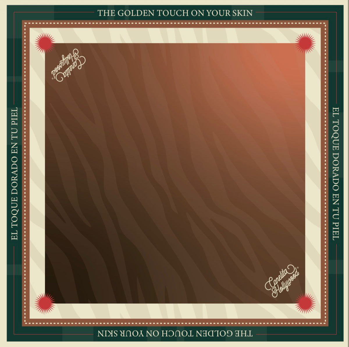 Diseño de la pañoleta extendida en degradado café y dorado – Pañoleta The Golden Touch de Canelita Hollywood | Nova Oficial
