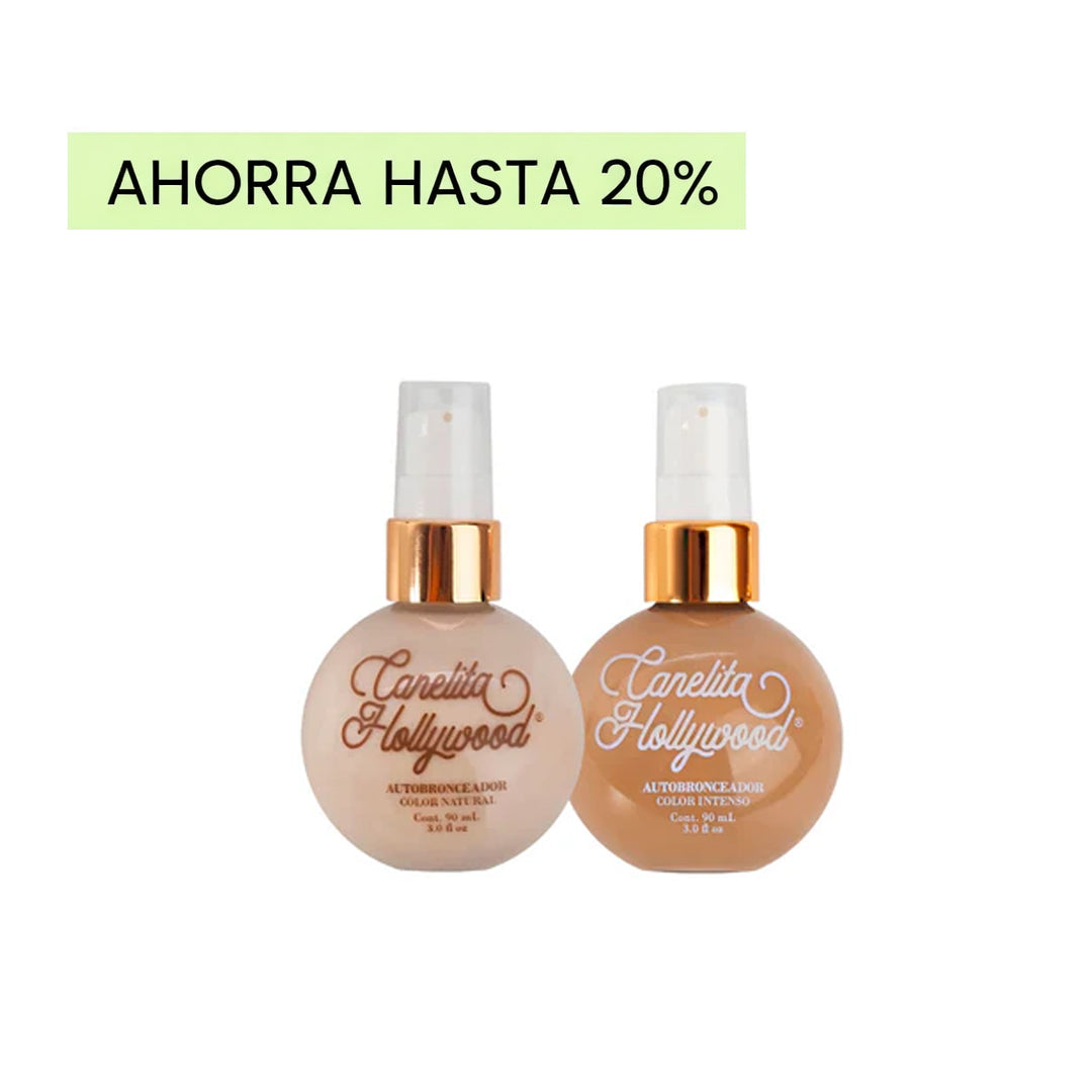 Un frasco color natural y uno color intenso del autobronceador – Combo Canelita Hollywood natural e intenso | Nova Oficial