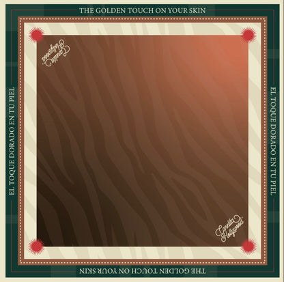 Diseño de la pañoleta extendida en degradado café y dorado – Pañoleta The Golden Touch de Canelita Hollywood | Nova Oficial