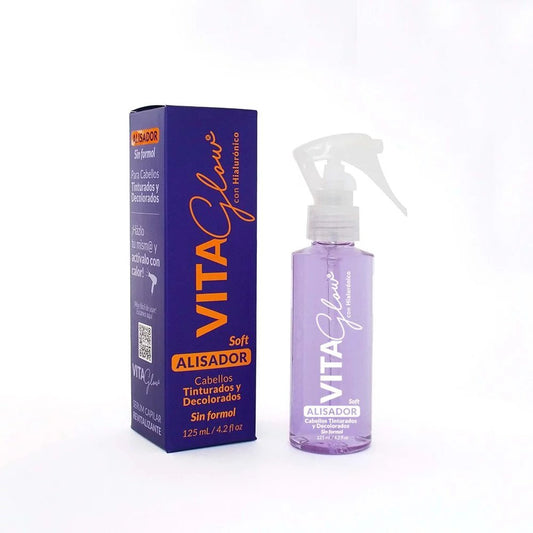 Frasco de 125 ml y caja, para cabellos tinturados y decolorados – VitaGlow Soft alisador progresivo sin formol | Nova Oficial